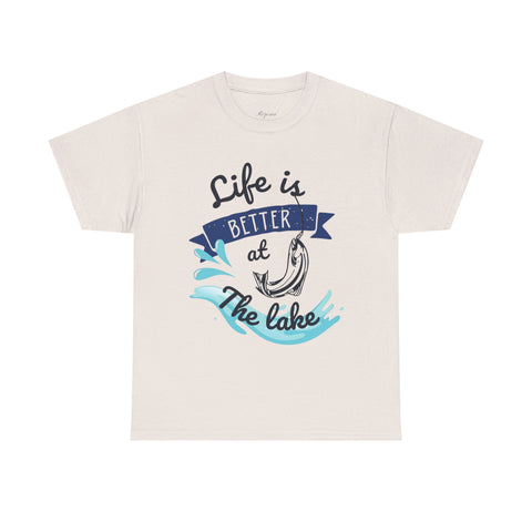 Unisex Heavy Cotton Tee - "Life is Better at The Lake" - Casual Tee for Water Lovers