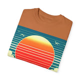 Retro Sunset Palm Tree T-Shirt, Vintage Beach Tee, Vacation Apparel, Summer Graphic Tee, Unisex Gift for Him or Her