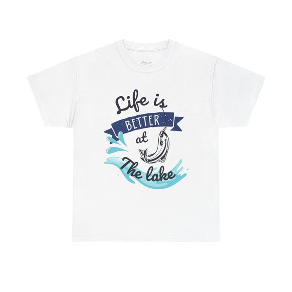 Unisex Heavy Cotton Tee - "Life is Better at The Lake" - Casual Tee for Water Lovers