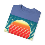 Retro Sunset Palm Tree T-Shirt, Vintage Beach Tee, Vacation Apparel, Summer Graphic Tee, Unisex Gift for Him or Her